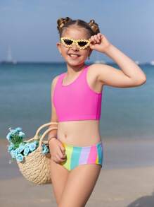 Tween Girl Striped Bikini Set Summer Beach - Multicolor - View 5