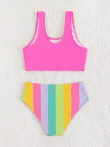 Tween Girl Striped Bikini Set Summer Beach - Multicolor - View 7