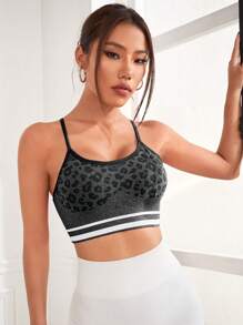 Yoga Trendy 豹紋印花露背交叉運動型文胸