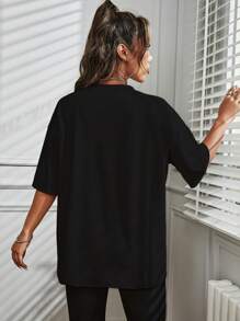SHEIN EZwear Áo thun nữ Đồ họa Giải trí - màu đen - Xem 2