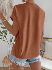 SHEIN LUNE Contrast Guipure Lace Panel Batwing Sleeve Blouse - Bronze - View 2