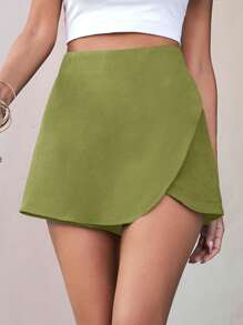 SHEIN Privé 素色前圍裹裙裤