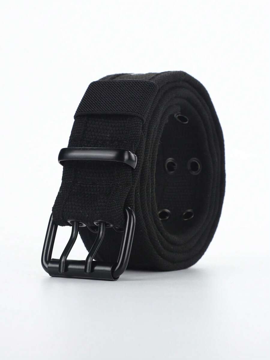 1pc Men Square Buckle Casual Tape Belt For Daily Life Summer, School Casual, Business, Boyfriend Husband Father Dad Men Gift, Daily Wear, Fashion, Teen, Outdoor, Vacation, Athletic, Travel, Street, Boho, Vintage Fall, Autumn, Halloween Autumn-Winter Accessories,Suitable For Teens, Youth,Men,Casual, Outdoor, Athletic, Vacation, Graduation Gifts, Birthday, Daily Wear - Black - View 1