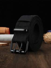 1pc Men Square Buckle Casual Tape Belt For Daily Life Summer, School Casual, Business, Boyfriend Husband Father Dad Men Gift, Daily Wear, Fashion, Teen, Outdoor, Vacation, Athletic, Travel, Street, Boho, Vintage Fall, Autumn, Halloween Autumn-Winter Accessories,Suitable For Teens, Youth,Men,Casual, Outdoor, Athletic, Vacation, Graduation Gifts, Birthday, Daily Wear - Black - View 2