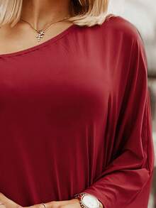 單肩蝙蝠袖連衣裙 - 紅色 - 查看 3