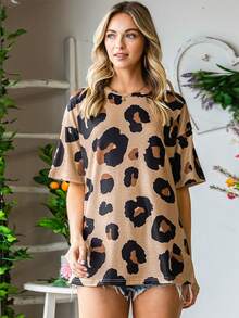 豹紋印花落肩T恤 - 彩色 - 查看 4