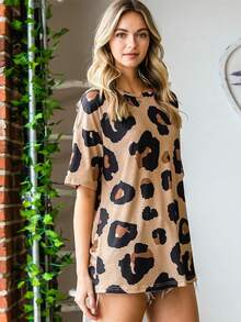 豹紋印花落肩T恤 - 彩色 - 查看 6