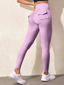 Flap Pocket Patched Cargo Skinny Trousers - Lilac Purple - View 4