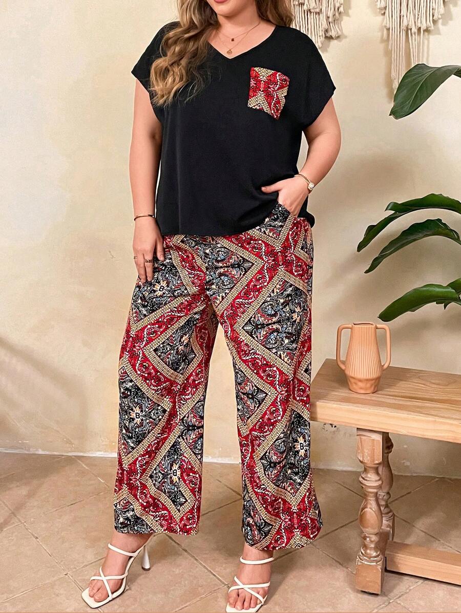 EMERY ROSE Bộ thời trang Plus Size Túi Paisley Họa tiết khăn Boho - Nhiều màu - Xem 1