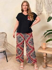 EMERY ROSE Bộ thời trang Plus Size Túi Paisley Họa tiết khăn Boho - Nhiều màu - Xem 3