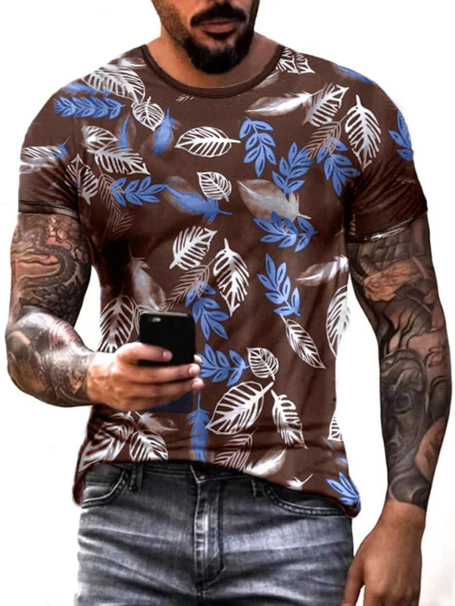 Manfinity RSRT Men Tropical Print Tee - Coffee Brown - View 1
