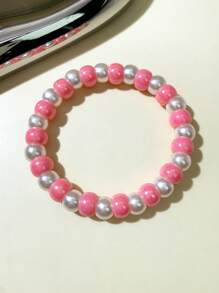 1 件女士仿珍珠和全息亚克力弹性串珠手链