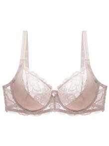 Plus Floral Lace Underwire Bra Lingerie - Apricot - View 1