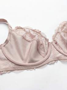 Plus Floral Lace Underwire Bra Lingerie - Apricot - View 2