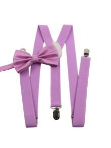 ZONFAZ Bộ 2 dây đeo quần bằng polyester màu trơn đa năng thời trang dành cho nam + nơ - Màu tím hoa cà - Xem 3