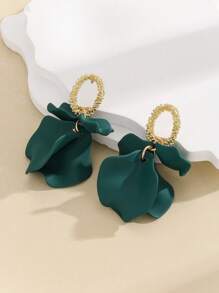 2入組時尚花瓣耳墜適合女士日常裝飾 - 墨綠色 - 查看 2