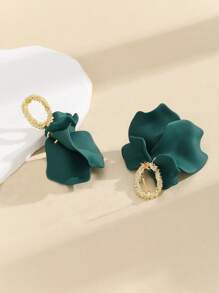 2入組時尚花瓣耳墜適合女士日常裝飾 - 墨綠色 - 查看 5