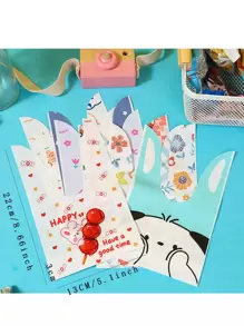 48pcs Plastic Candy Wrapping Bags Cartoon Rabbit Ear Shaped Pouches