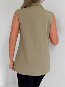 EURMUSE Double Breasted Vest Blazer - Olive Green - View 2