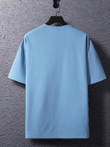 Manfinity Hypemode Men Slogan Graphic Drop Shoulder Tee - Dusty Blue - View 3