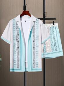 Manfinity RSRT Men Geo Print Shirt & Drawstring Waist Shorts Without Tee - Multicolor - View 1