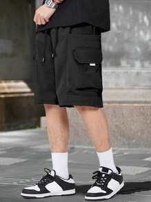Manfinity Roghcode 男款寬鬆帶嵌袋和束腰口袋短褲 - 黑色 - 查看 6