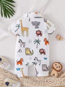 男嬰動物印花Polo領襯衫連體短褲 - 白色 - 查看 2