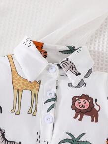 男嬰動物印花Polo領襯衫連體短褲 - 白色 - 查看 3