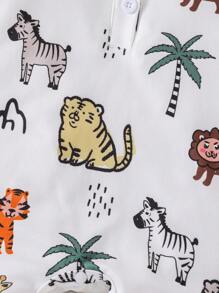 男嬰動物印花Polo領襯衫連體短褲 - 白色 - 查看 6
