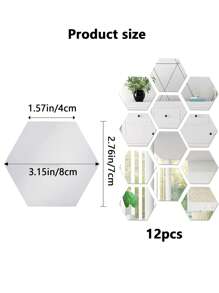12 piezas/set Espejo moderno con diseño geométrico Espejo de pared azulejo para casa - Plateado - Ver 5