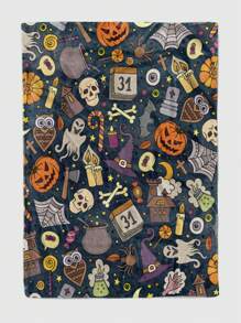1入組骷髏和南瓜圖案毛毯現代面料柔軟保暖毛毯適用於客廳和臥室家居裝飾 - 彩色 - 查看 2
