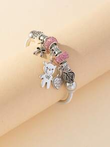 1 hạt kim loại hình trái tim lỗ lớn & hạt đá giả đất sét & hạt bất đối xứng cổ điển & mặt dây chuyền nơ & mặt dây chuyền hình trái tim khắc & mặt dây chuyền hình gấu vòng tay co giãn bằng thép không gỉ cho ngày lễ tình nhân - Nhiều màu - Xem 2