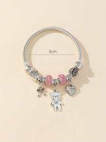 1 hạt kim loại hình trái tim lỗ lớn & hạt đá giả đất sét & hạt bất đối xứng cổ điển & mặt dây chuyền nơ & mặt dây chuyền hình trái tim khắc & mặt dây chuyền hình gấu vòng tay co giãn bằng thép không gỉ cho ngày lễ tình nhân - Nhiều màu - Xem 3