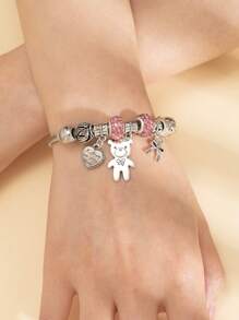 1 hạt kim loại hình trái tim lỗ lớn & hạt đá giả đất sét & hạt bất đối xứng cổ điển & mặt dây chuyền nơ & mặt dây chuyền hình trái tim khắc & mặt dây chuyền hình gấu vòng tay co giãn bằng thép không gỉ cho ngày lễ tình nhân - Nhiều màu - Xem 4