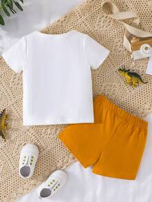 Baby Dinosaur & Letter Graphic Tee & Shorts - Multicolor - View 2
