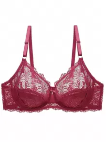Plus Floral Lace Underwire Bra Lingerie - Burgundy - View 1