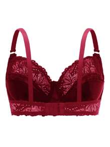 Plus Floral Lace Underwire Bra Lingerie - Burgundy - View 2