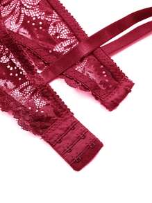 Plus Floral Lace Underwire Bra Lingerie - Burgundy - View 3