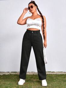 SHEIN Plus High Waist Carrot Jeans - Black - View 5