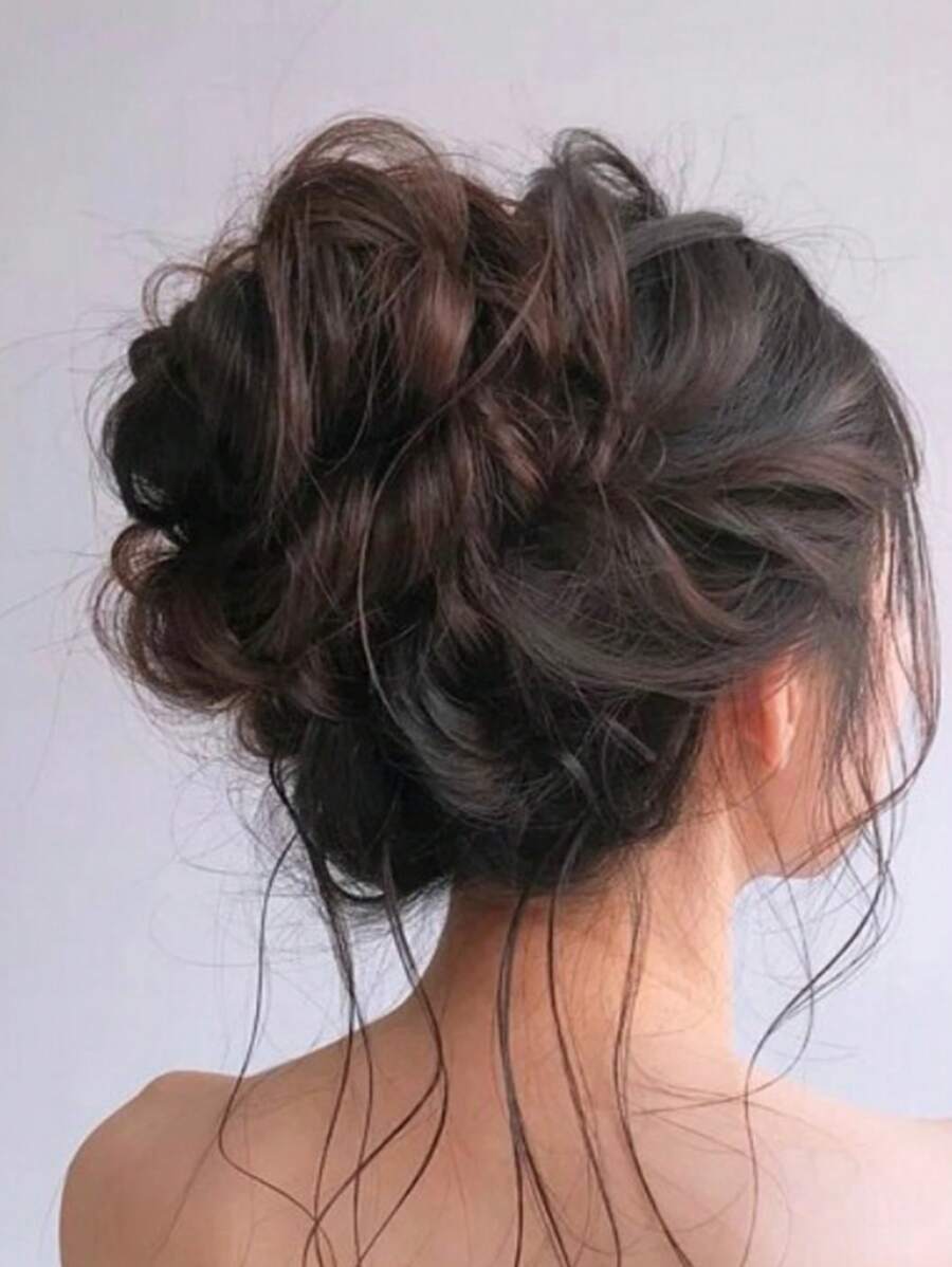 Short Curly Synthetic Hair Bun - Dark Brown - View 1