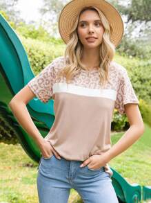Maglietta con stampa leopardo color block - Multicolore - Visualizzare 1