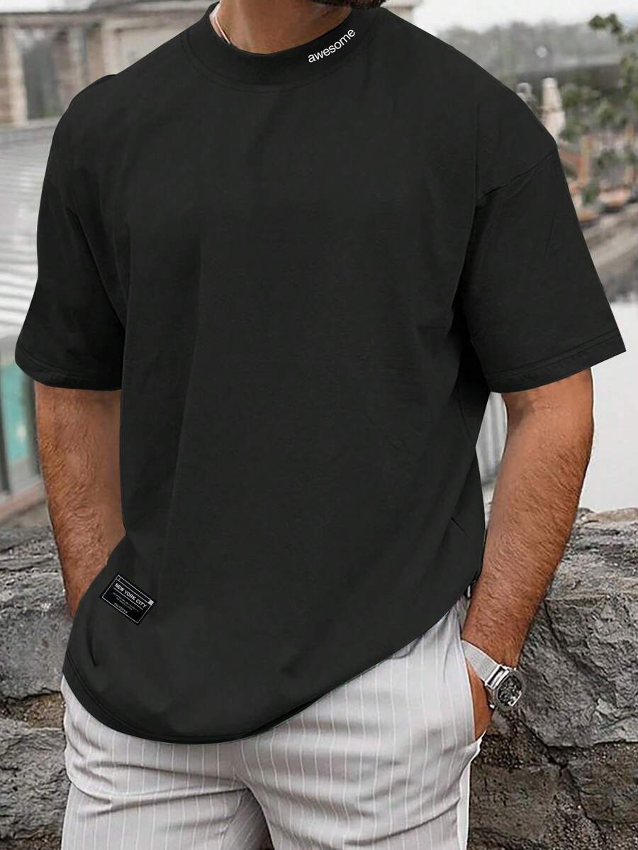 Manfinity Homme Men Plus Letter Graphic Drop Shoulder Tee - Black - View 1