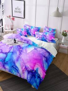 3入組彩色大理石花紋被套套裝帶1入組2入組枕套無填充物滌綸柔軟舒適家用被套套裝 - 彩色 - 查看 2