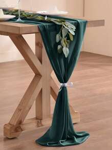 1 PC Chắc Chắn Satin Xanh Đậm Dùng Một Lần Chạy Bàn, Hiện Đại Mềm Mại Bàn Bếp Chạy Cho Bàn Ăn - Màu xanh lá cây đậm - Xem 2