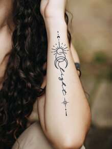 1sheet Moon & Sun Pattern Waterproof Tattoo Sticker - Black - View 1