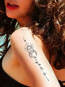 1sheet Moon & Sun Pattern Waterproof Tattoo Sticker - Black - View 4