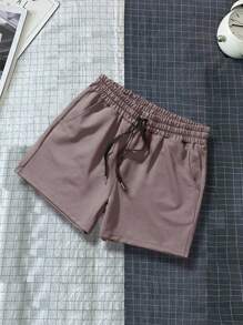 Manfinity Homme Quần Short Nam Dây kéo màu trơn Giải trí - Bụi hồng - Xem 1