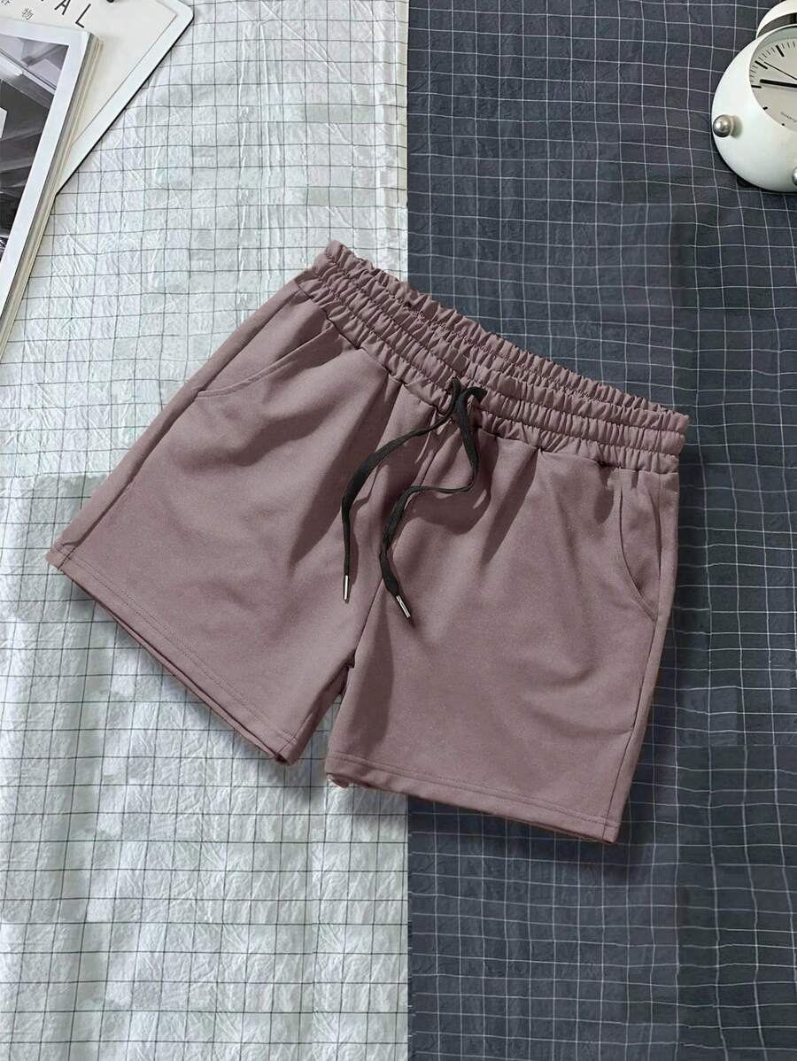 Manfinity Homme Quần Short Nam Dây kéo màu trơn Giải trí - Bụi hồng - Xem 1