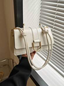 小方包時尚金屬裝飾翻蓋PU皮革 - 米色 - 查看 1