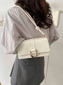 小方包時尚金屬裝飾翻蓋PU皮革 - 米色 - 查看 2